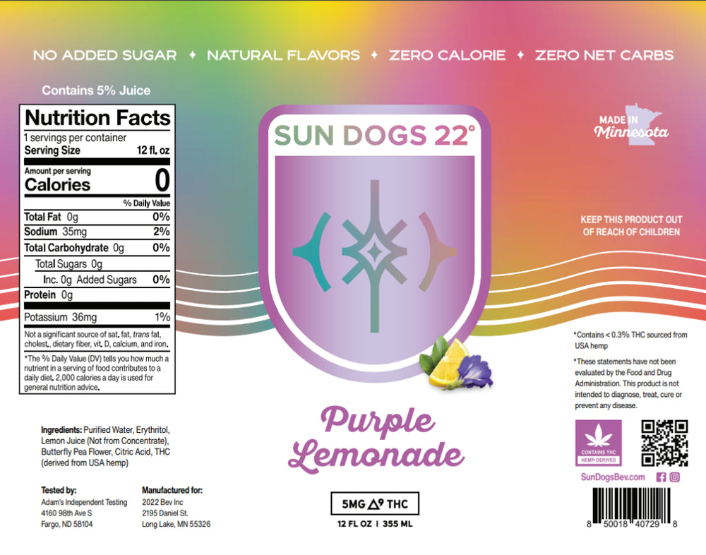PURPLE LEMONADE 5MG THC SELTZER - SUN DOGS