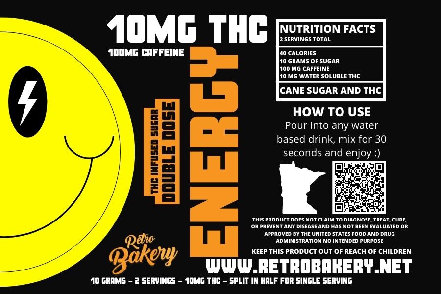 THC INFUSED SUGAR - SINGLE POUCH - 10MG THC + 100MG CAFFEINE - ENERGY DOUBLE DOSE